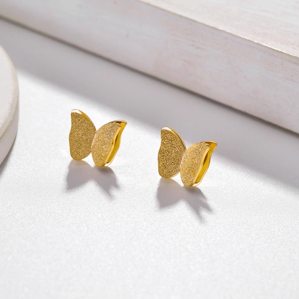 18k Gold Plated Stainless Steel Butterfly Earring Studs